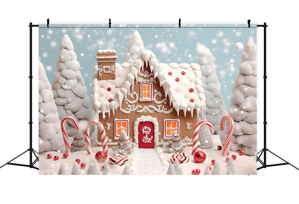 Weihnachtsbaum Schnee Lebkuchenhaus Hintergrund RR7-775