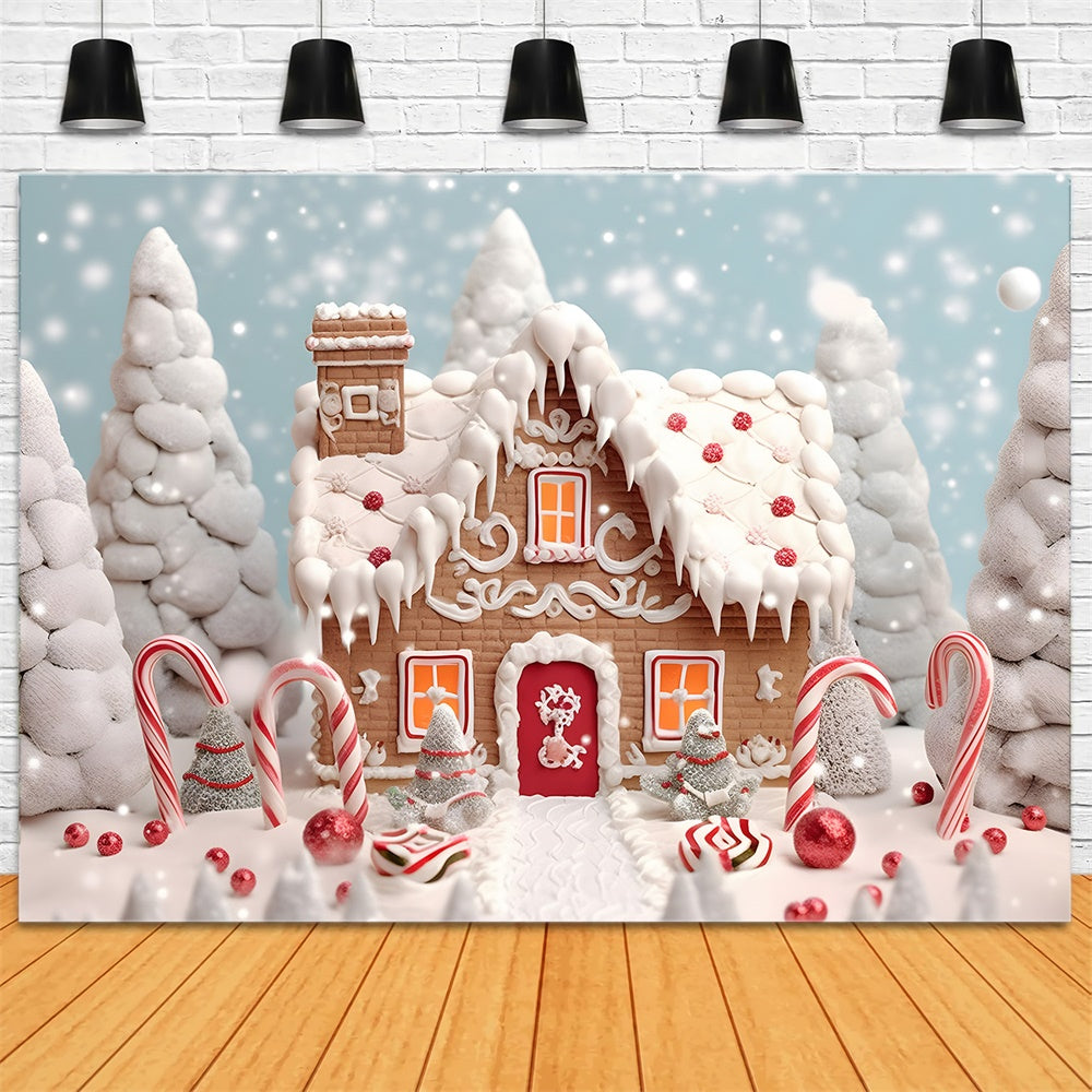 Weihnachtsbaum Schnee Lebkuchenhaus Hintergrund RR7-775