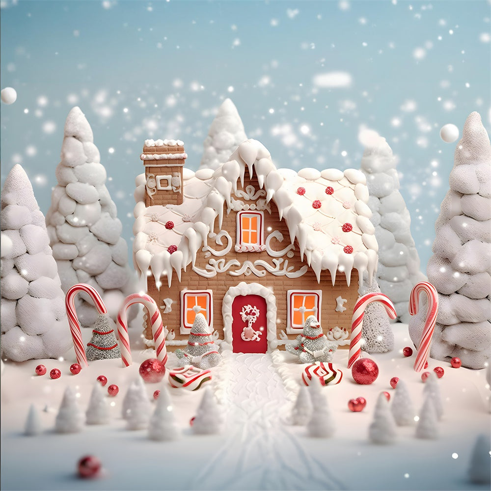 Weihnachtsbaum Schnee Lebkuchenhaus Hintergrund RR7-775