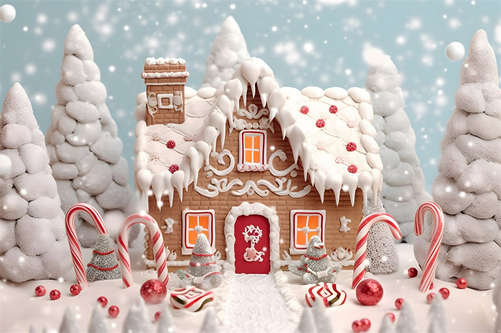 Weihnachtsbaum Schnee Lebkuchenhaus Hintergrund RR7-775