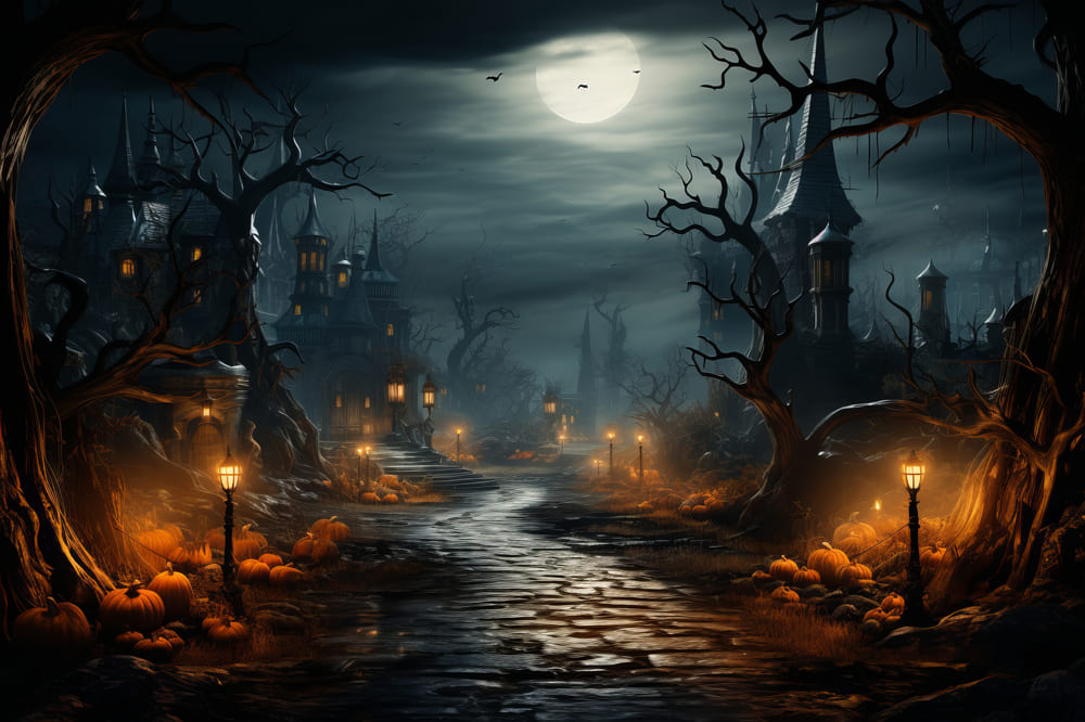 Halloween Kürbis Mond Nacht Fotografie Hintergrund RR7-82