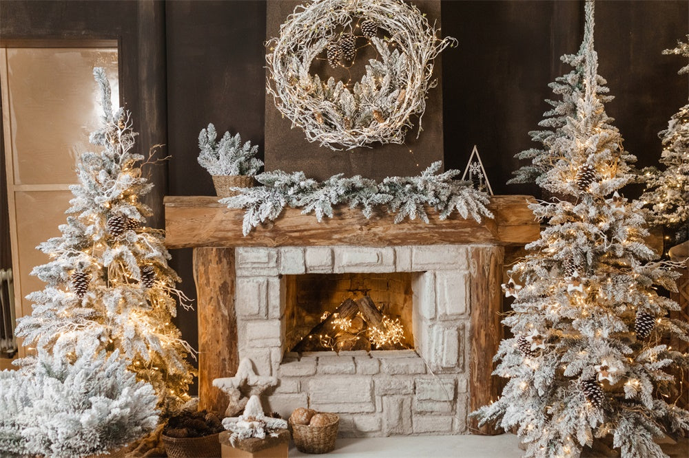 Weihnachtsbaum Gemütlicher Kamin Kranz Hintergrund RR7-827