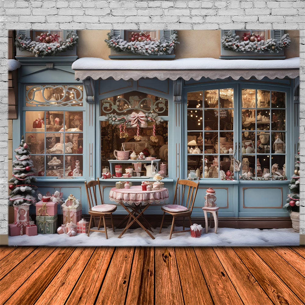Winter-Schnee-Weihnachts-Geschenk-Laden-Hintergrund RR7-839