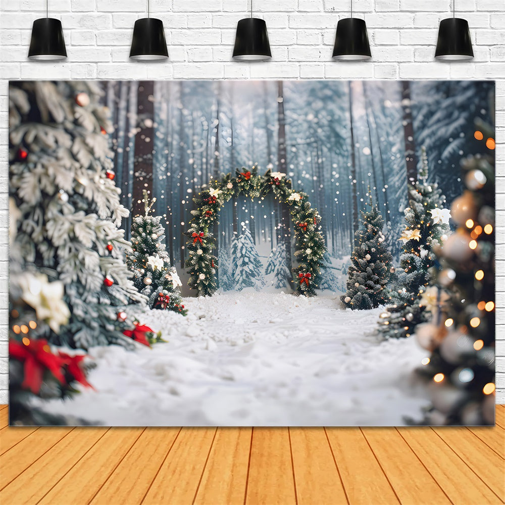 Verschneite Weihnachtsbäume Kranz Bogen Hintergrund RR7-865