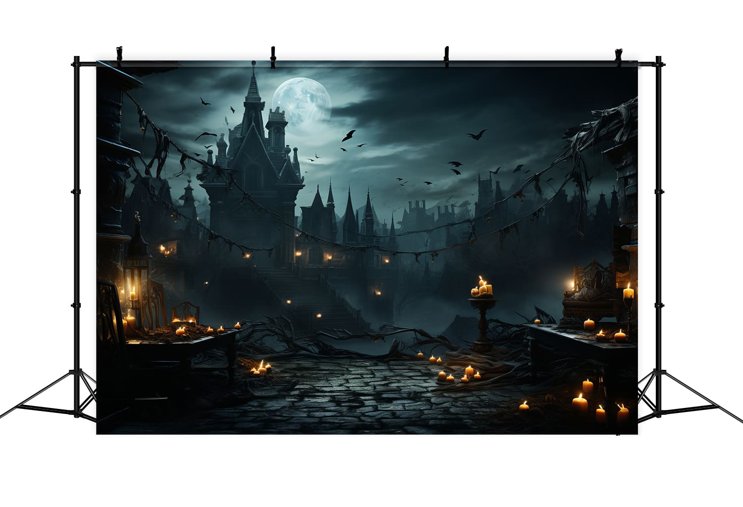 Halloween Spukschloss Kerzen Backdrop RR7-89