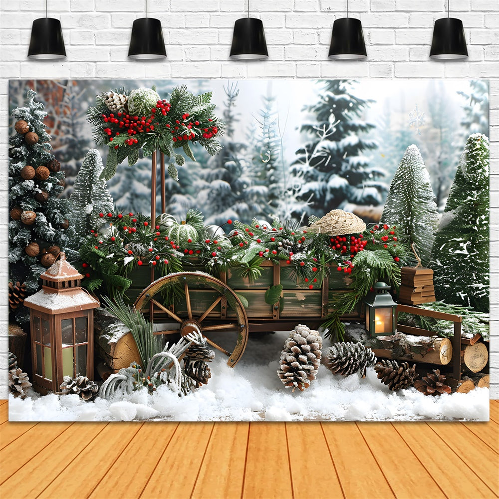 Weihnachtsbäume Winter Schnee Tannenzapfen Backdrop RR8-1