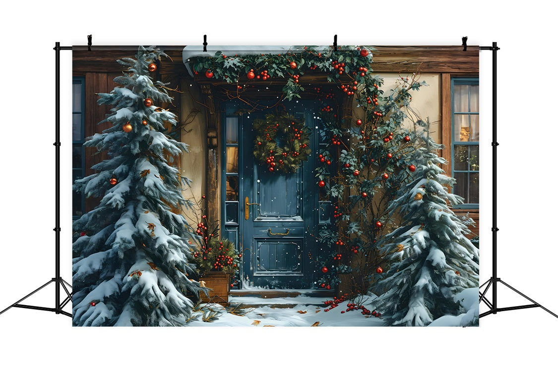 Festliche blaue Weihnachtstür mit Girlande RR8-183