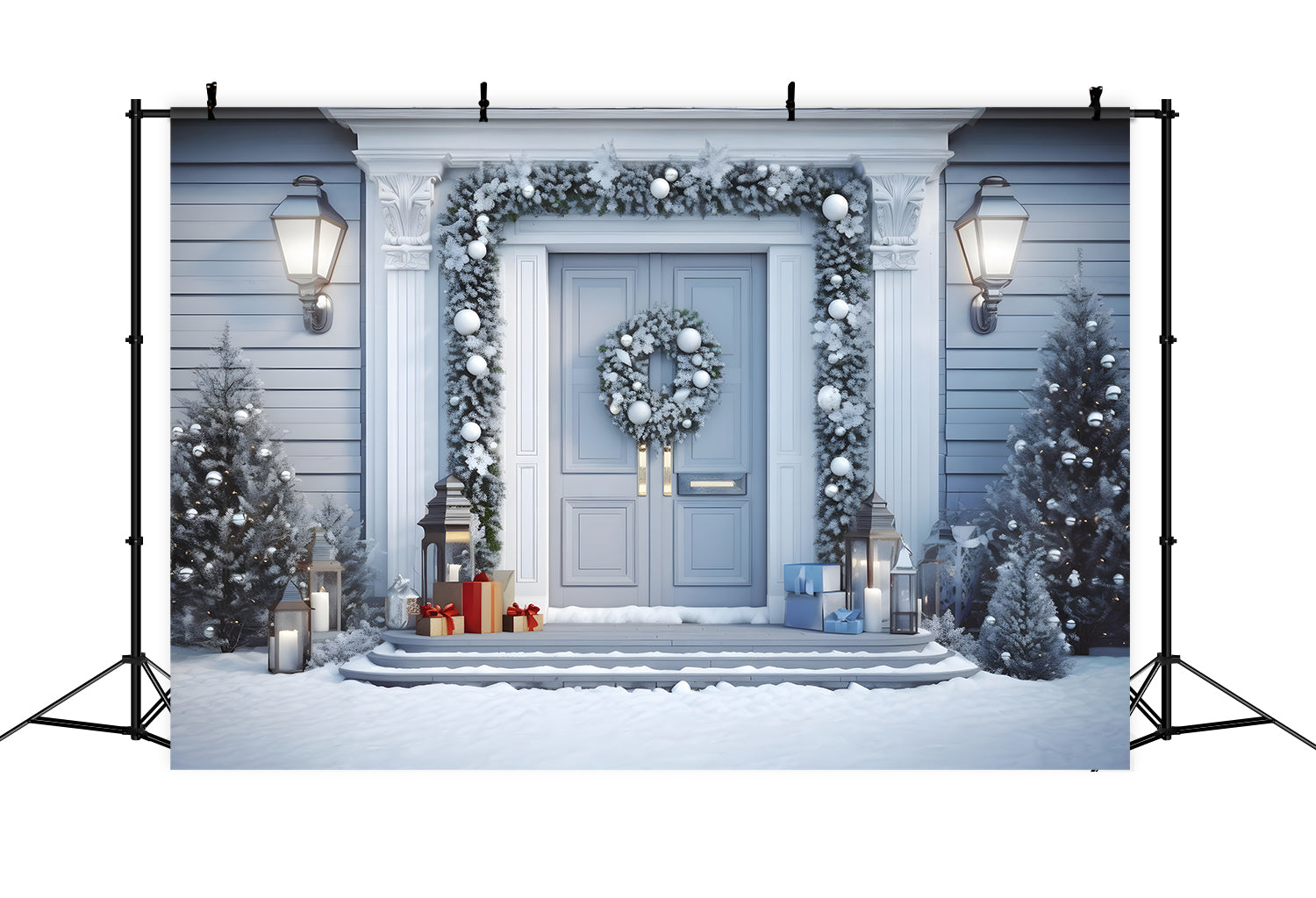 Weihnachten Winter weiße Tür mit Dekorationen Hintergrund RR8-198