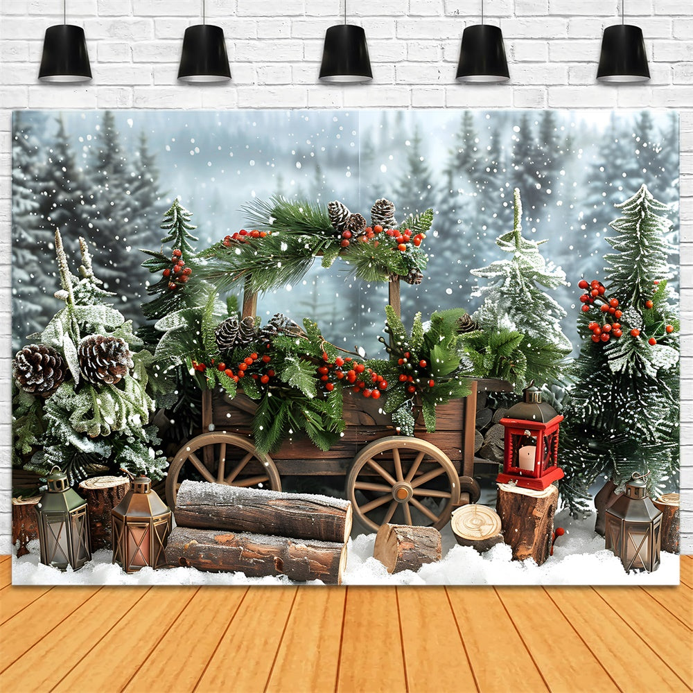 Winterlich verschneiter Wald Weihnachtsbäume Backdrop RR8-2