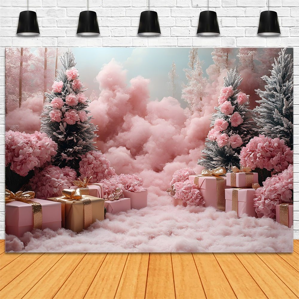Weihnachten Rosa Weihnachtsbäume Geschenkboxen Hintergrund RR8-349