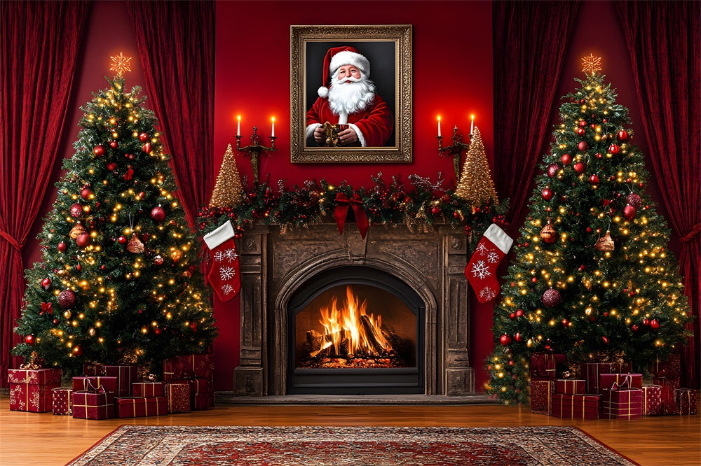 Weihnachtsbaum Kamin Weihnachtsmann Hintergrund RR8-354