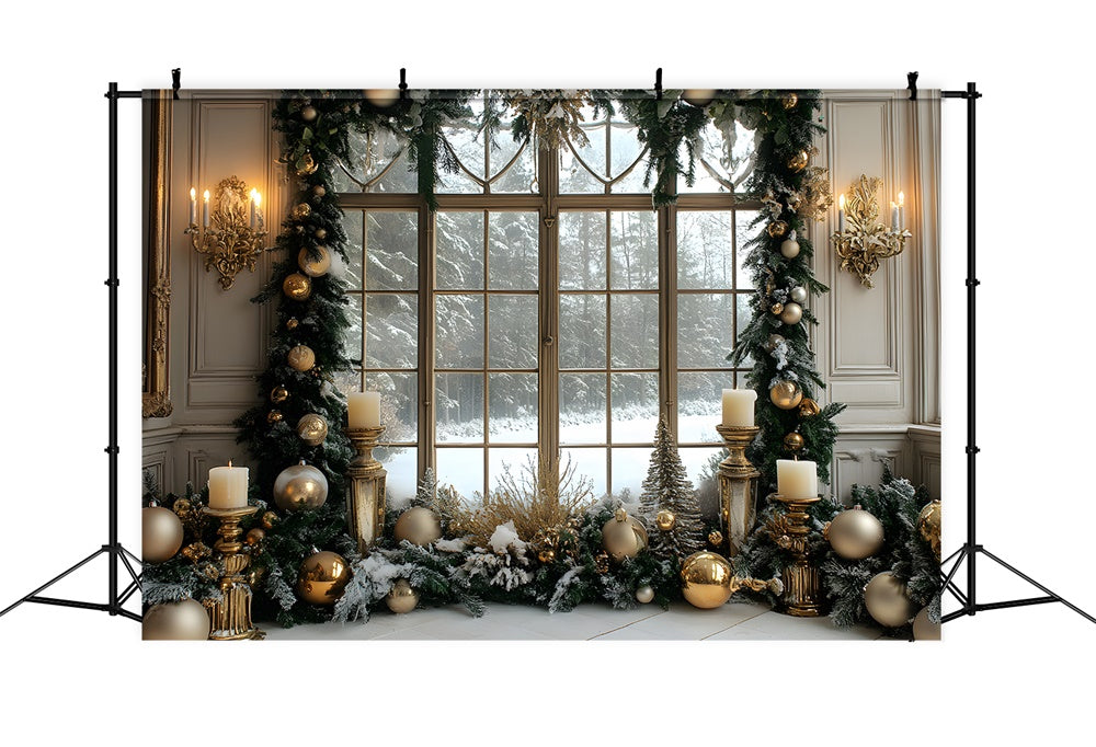 Weihnachtskranz Fenster Schneewald Backdrop RR8-37