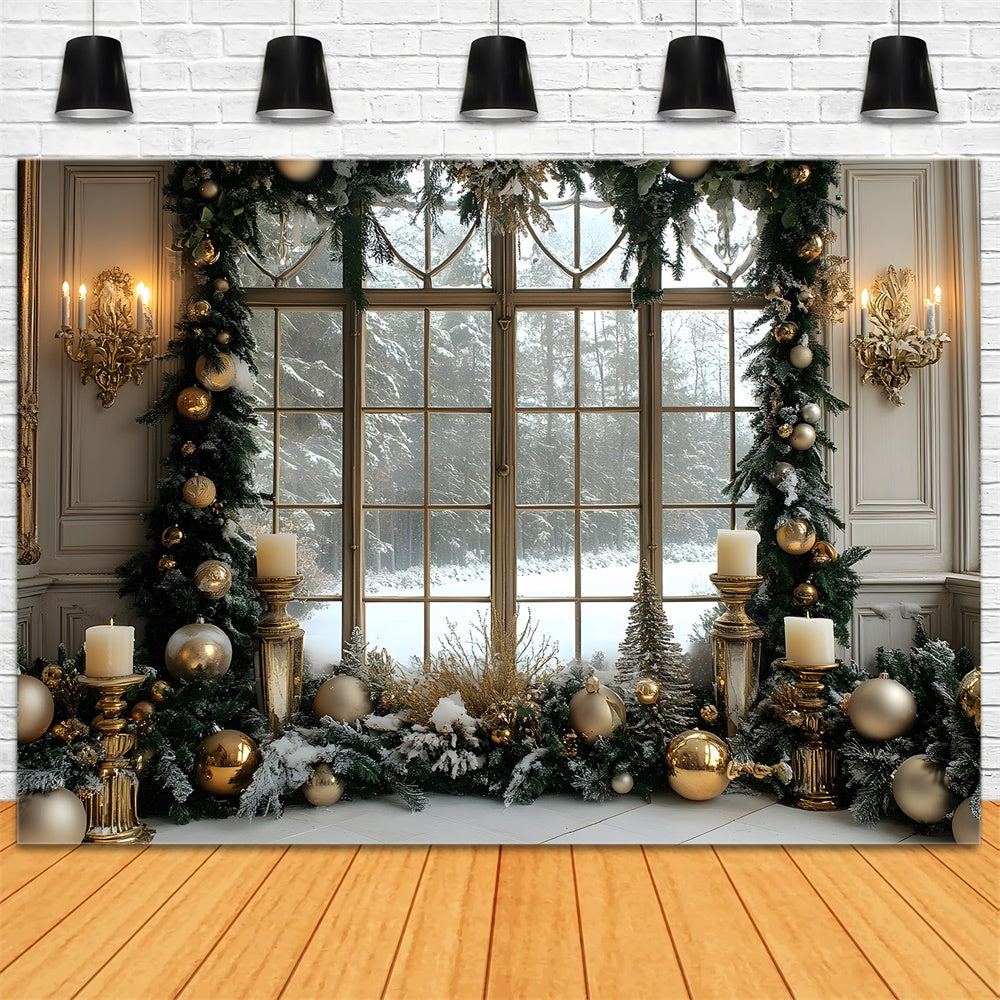 Weihnachtskranz Fenster Schneewald Backdrop RR8-37