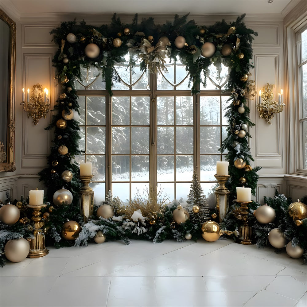 Weihnachtskranz Fenster Schneewald Backdrop RR8-37