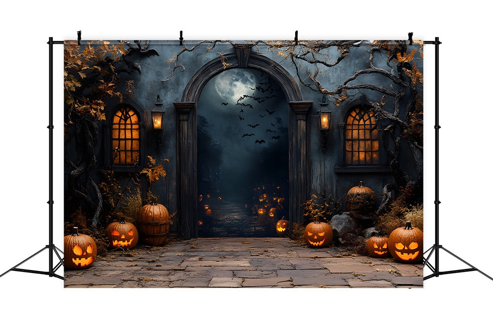 Gespenstische Halloween Nacht Friedhofstor Hintergrund RR8-373