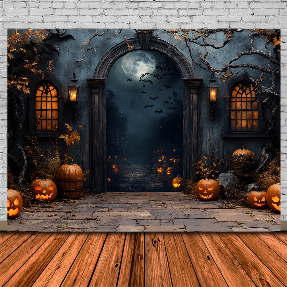 Gespenstische Halloween Nacht Friedhofstor Hintergrund RR8-373