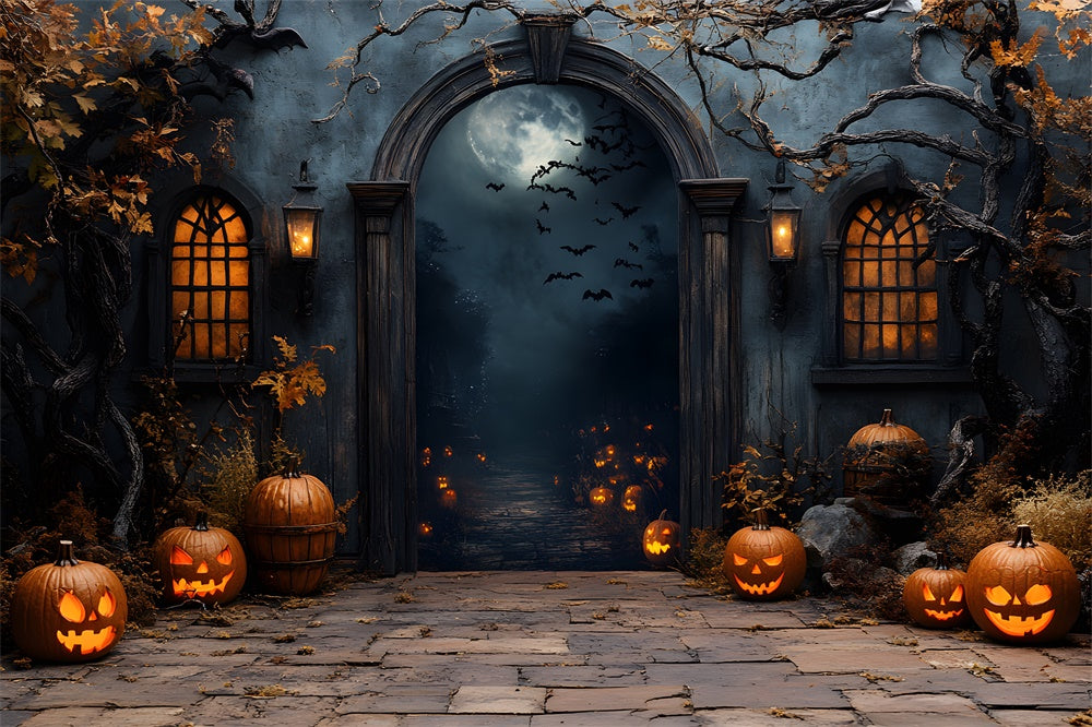 Gespenstische Halloween Nacht Friedhofstor Hintergrund RR8-373