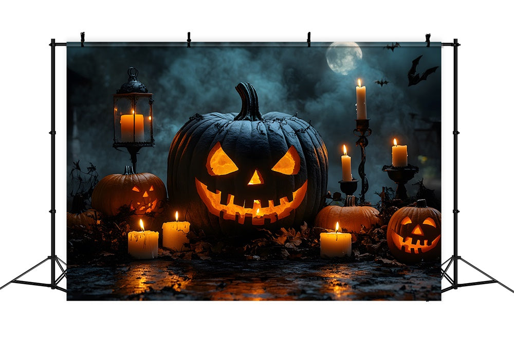Böse Kürbiskerzen Halloween Mond Hintergrund RR8-375