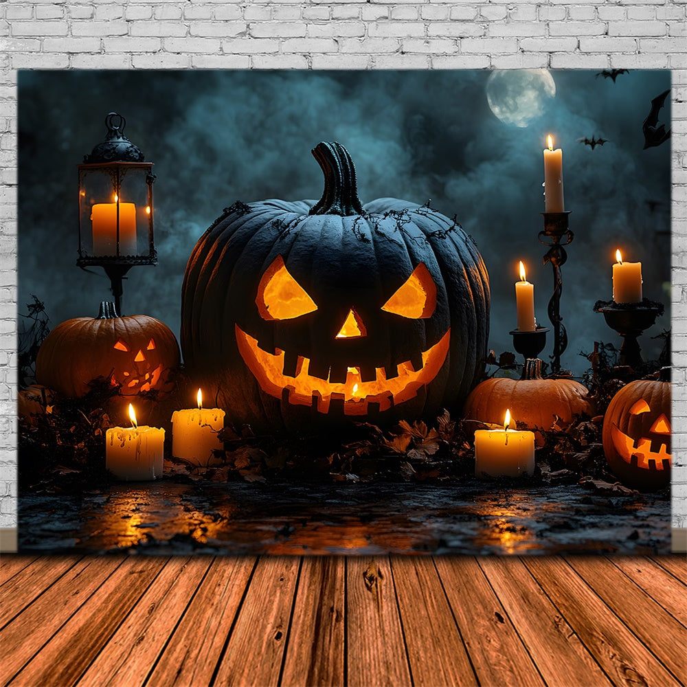 Böse Kürbiskerzen Halloween Mond Hintergrund RR8-375