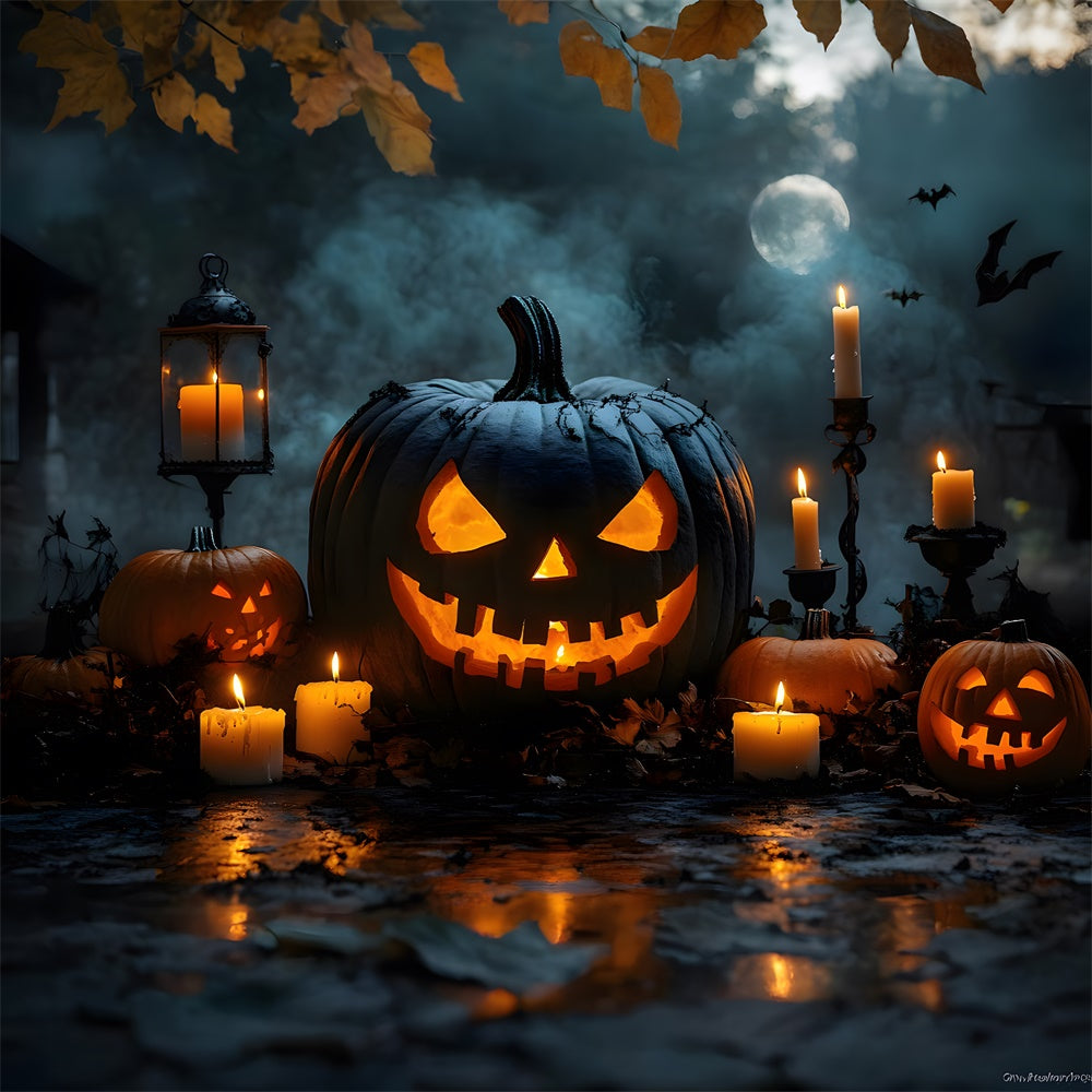 Böse Kürbiskerzen Halloween Mond Hintergrund RR8-375