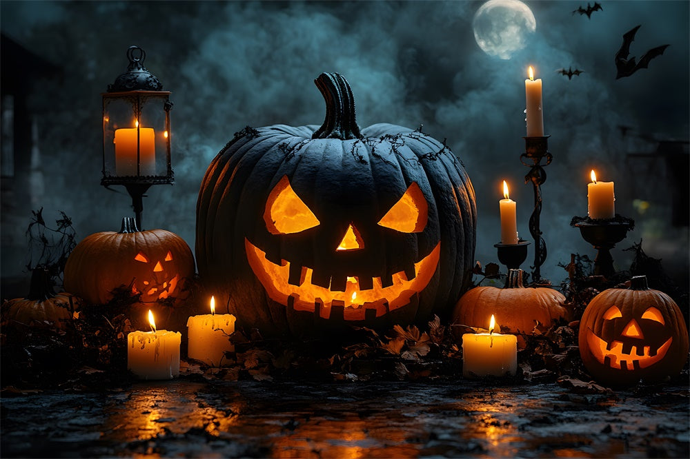 Böse Kürbiskerzen Halloween Mond Hintergrund RR8-375