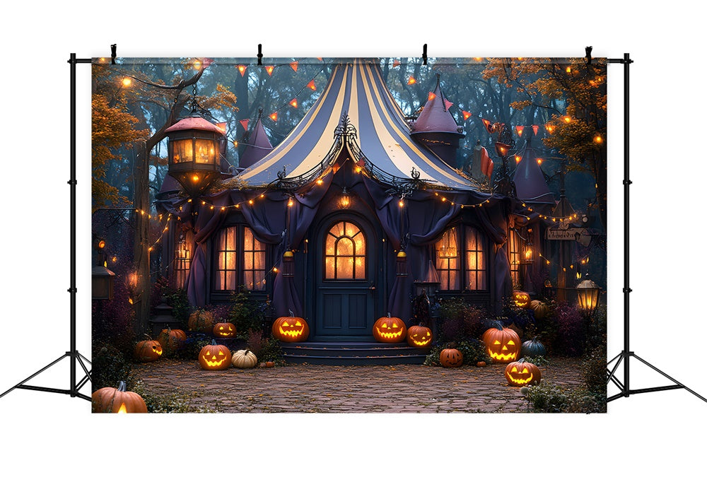 Halloween Verzaubertes Zelt Kürbislaternen Hintergrund RR8-380