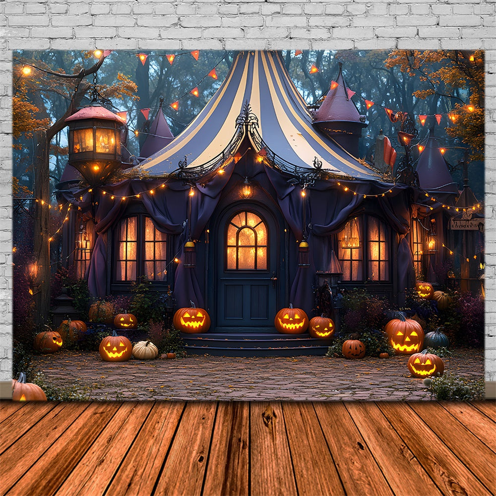 Halloween Verzaubertes Zelt Kürbislaternen Hintergrund RR8-380