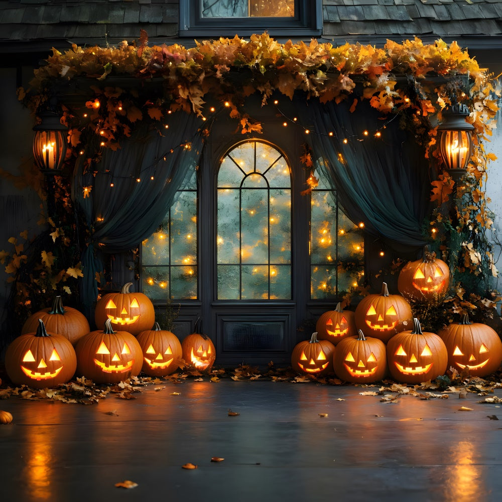 Dekorierte Halloween Fenster Kürbis Lichter Hintergrund RR8-385