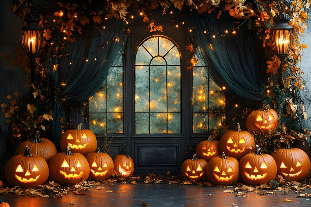 Dekorierte Halloween Fenster Kürbis Lichter Hintergrund RR8-385
