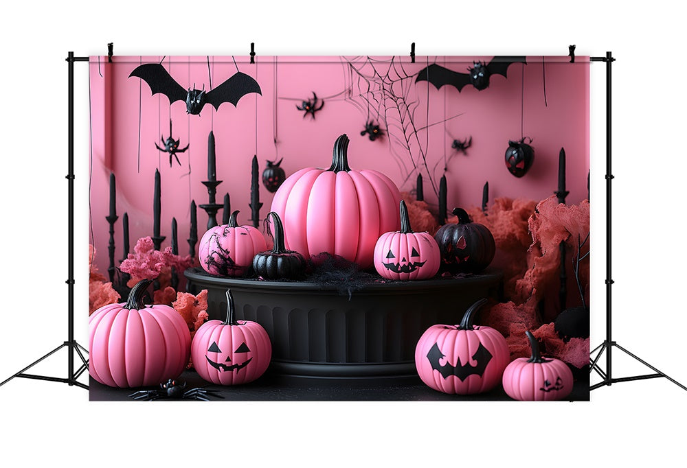 Halloween Rosa Wand Kürbisse Fledermäuse Hintergrund RR8-388