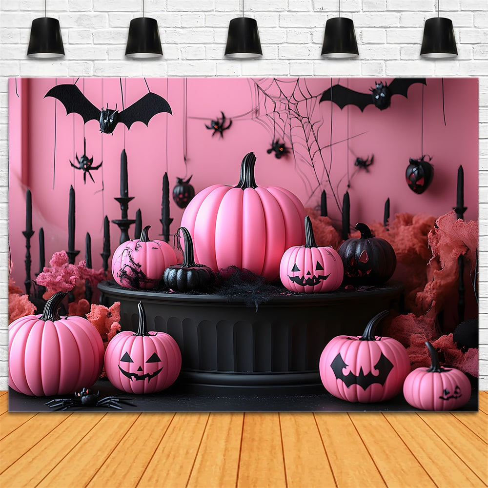 Halloween Rosa Wand Kürbisse Fledermäuse Hintergrund RR8-388
