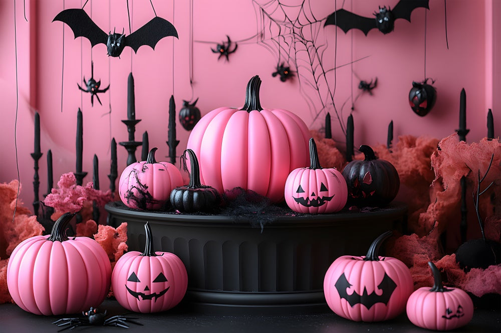 Rosa Halloween-Hintergrund - 3 X 2,4 M, Mit Kürbissen & Fledermäusen - Fotohintergrund Für Partys