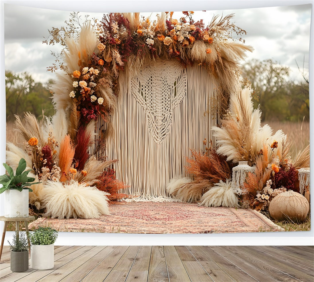 Herbstliches Pampasgras Boho Hintergrund RR8-411