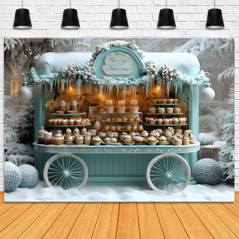 Weihnachten Eiscreme Wagen Schnee Hintergrund RR8-46