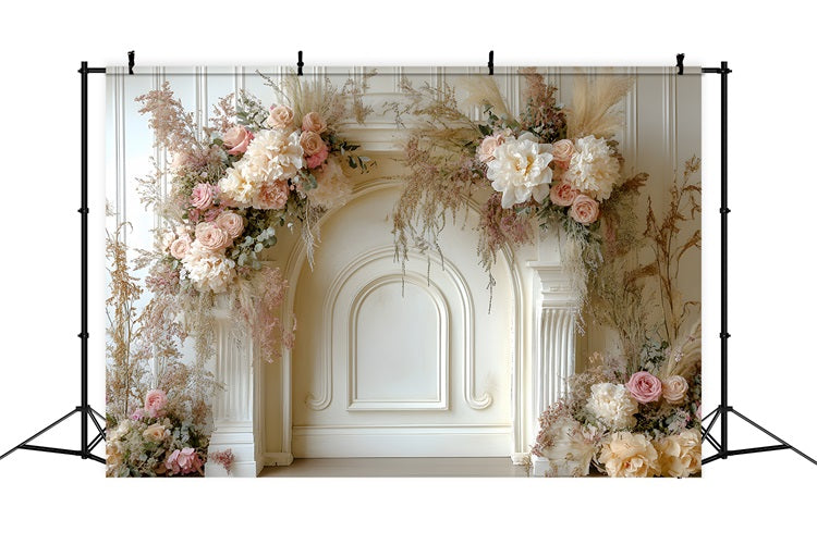 Elegante Boho Kamin Hintergrund mit Blumen RR8-463