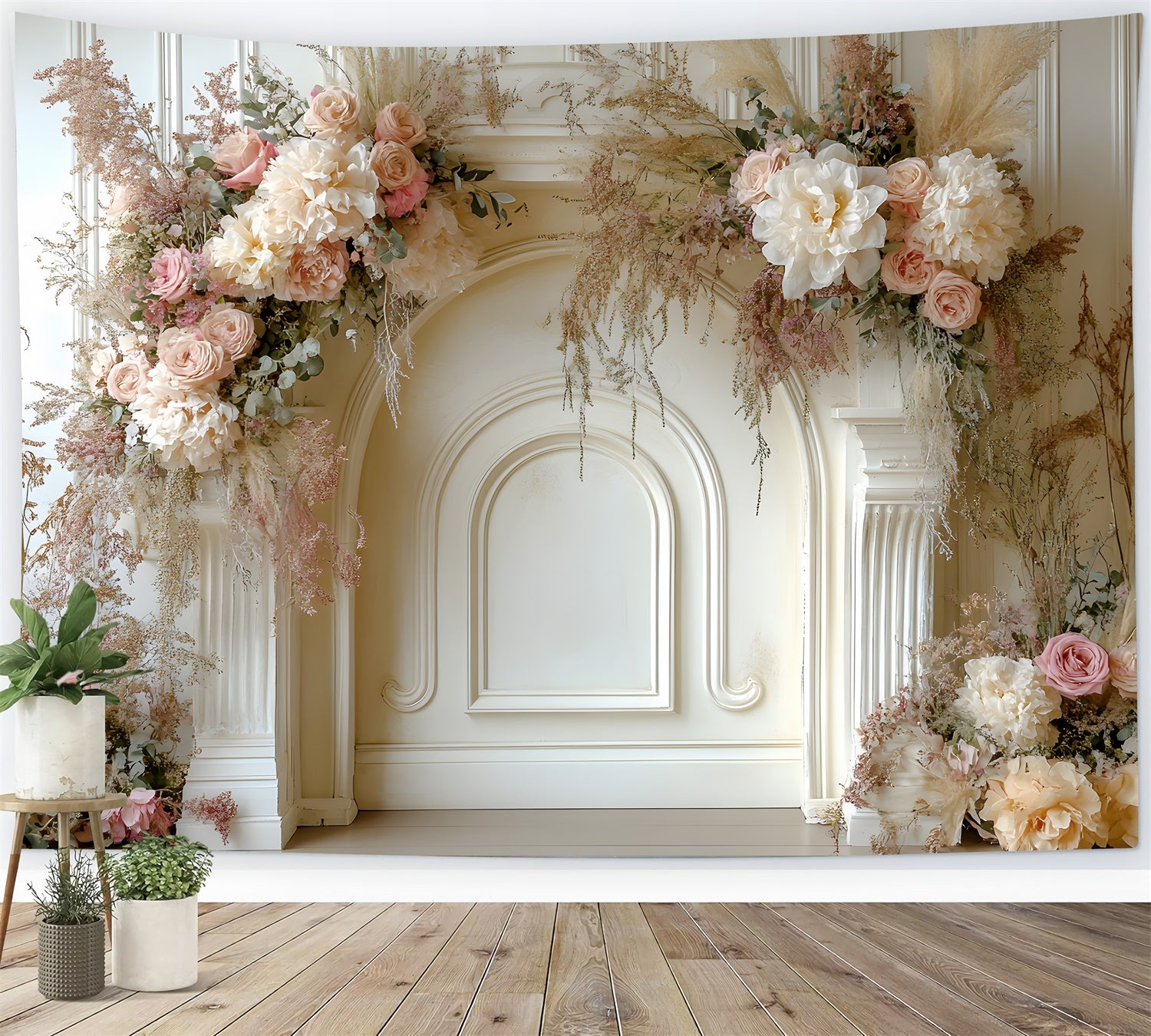 Elegante Boho Kamin Hintergrund mit Blumen RR8-463