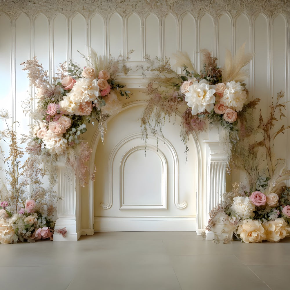 Elegante Boho Kamin Hintergrund mit Blumen RR8-463