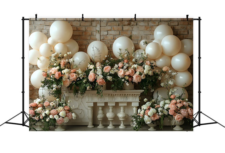 Backsteinmauer Boho Ballon Blumenhintergrund RR8-469