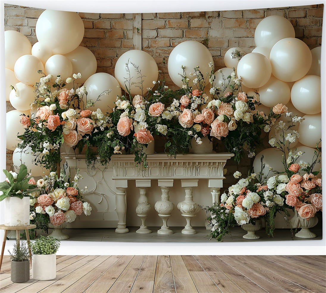 Backsteinmauer Boho Ballon Blumenhintergrund RR8-469