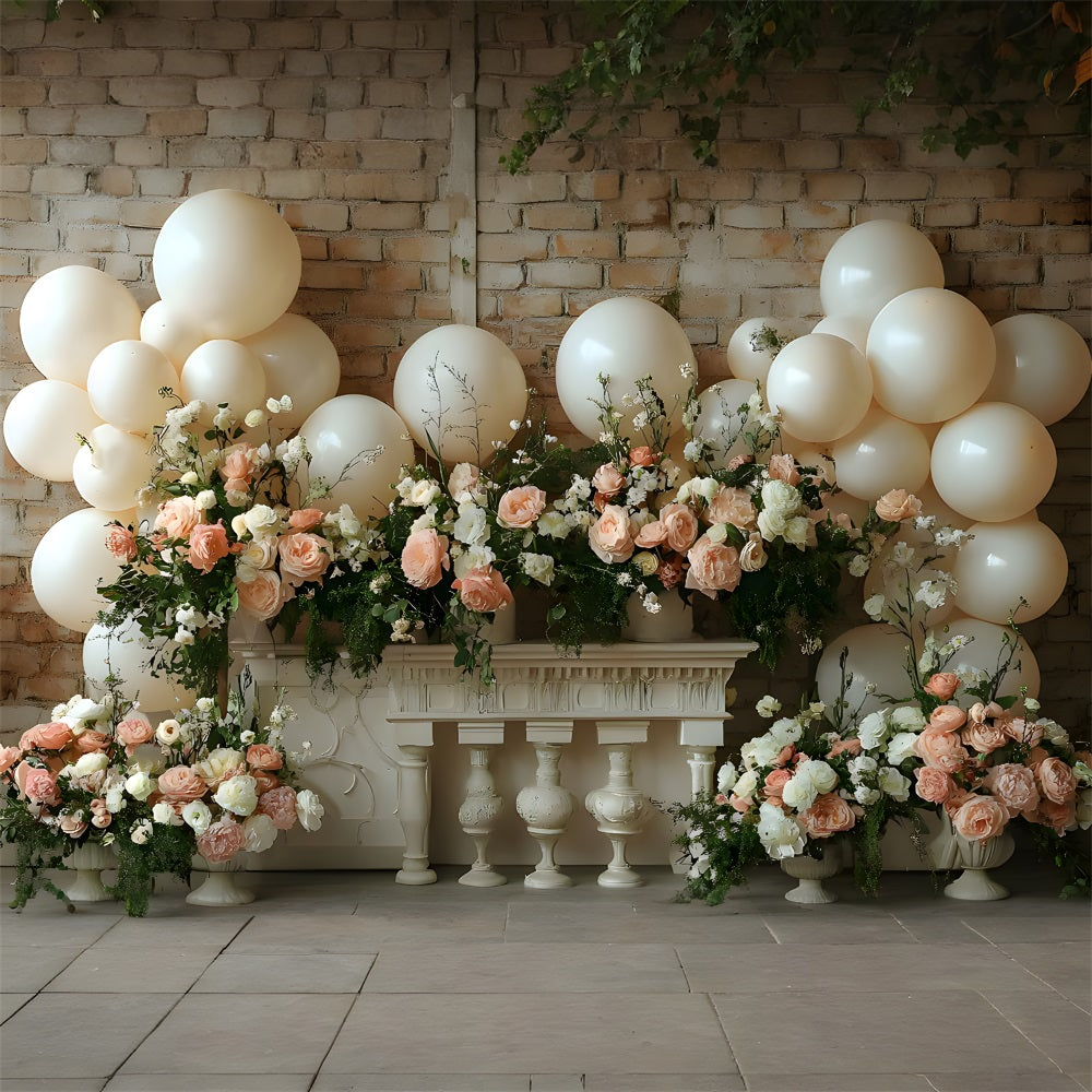 Backsteinmauer Boho Ballon Blumenhintergrund RR8-469
