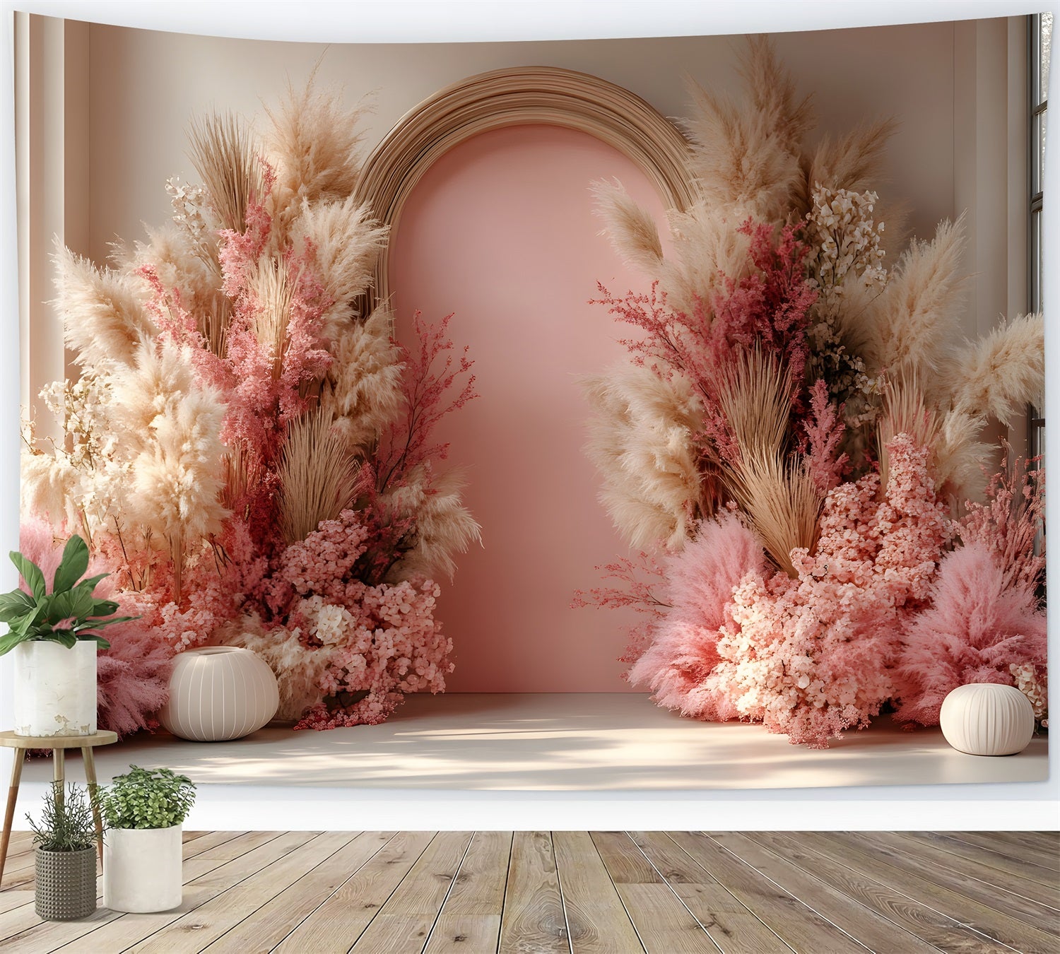 Erdige Eleganz Boho Chic Zeremonie Hintergrund RR8-493