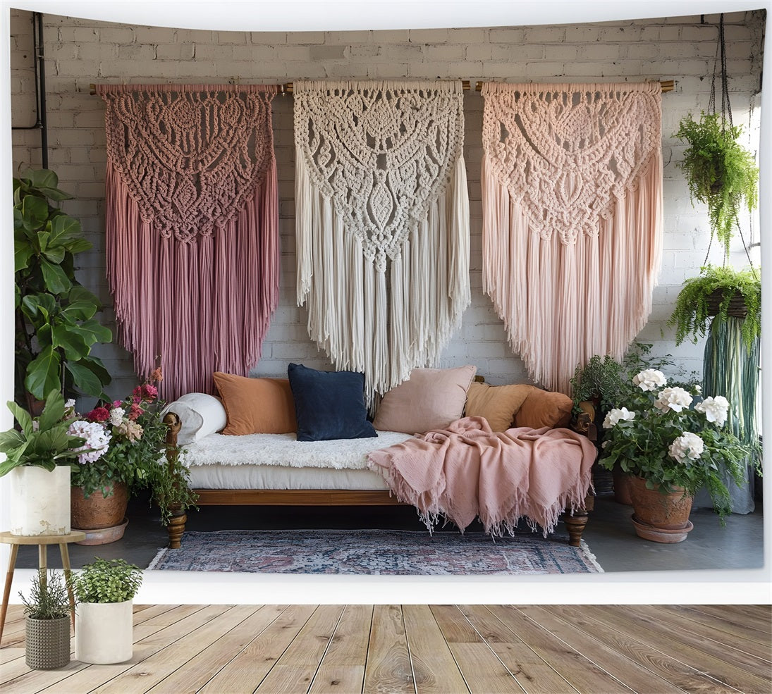 Dreifacher Makramee Wandteppich Hintergrund RR8-503