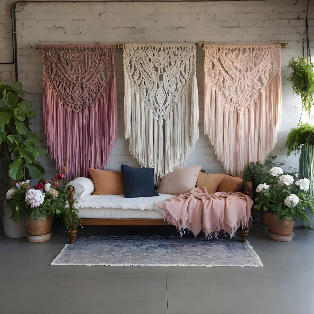 Dreifacher Makramee Wandteppich Hintergrund RR8-503