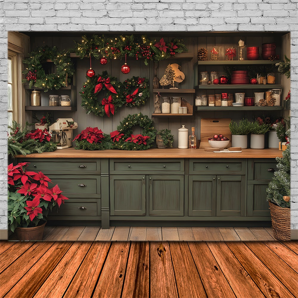 Weihnachten Küche Kranz Kugeln Backdrop RR8-74