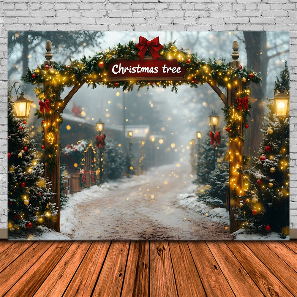 Glühende Weihnachtsgirlande Baum Bauernhof Hintergrund RR8-81