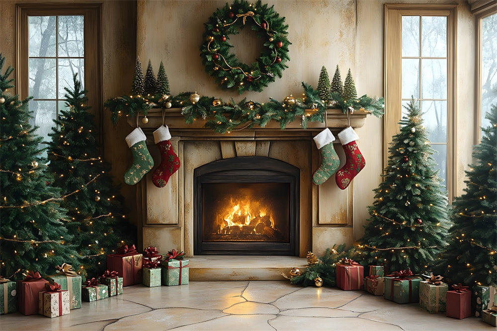 YongFoto Fotografie-Hintergrund 3x2 M – Weihnachtsmotive Mit Baum, Geschenken, Kamin – Vinyl, Für Studio, Party, Porträt