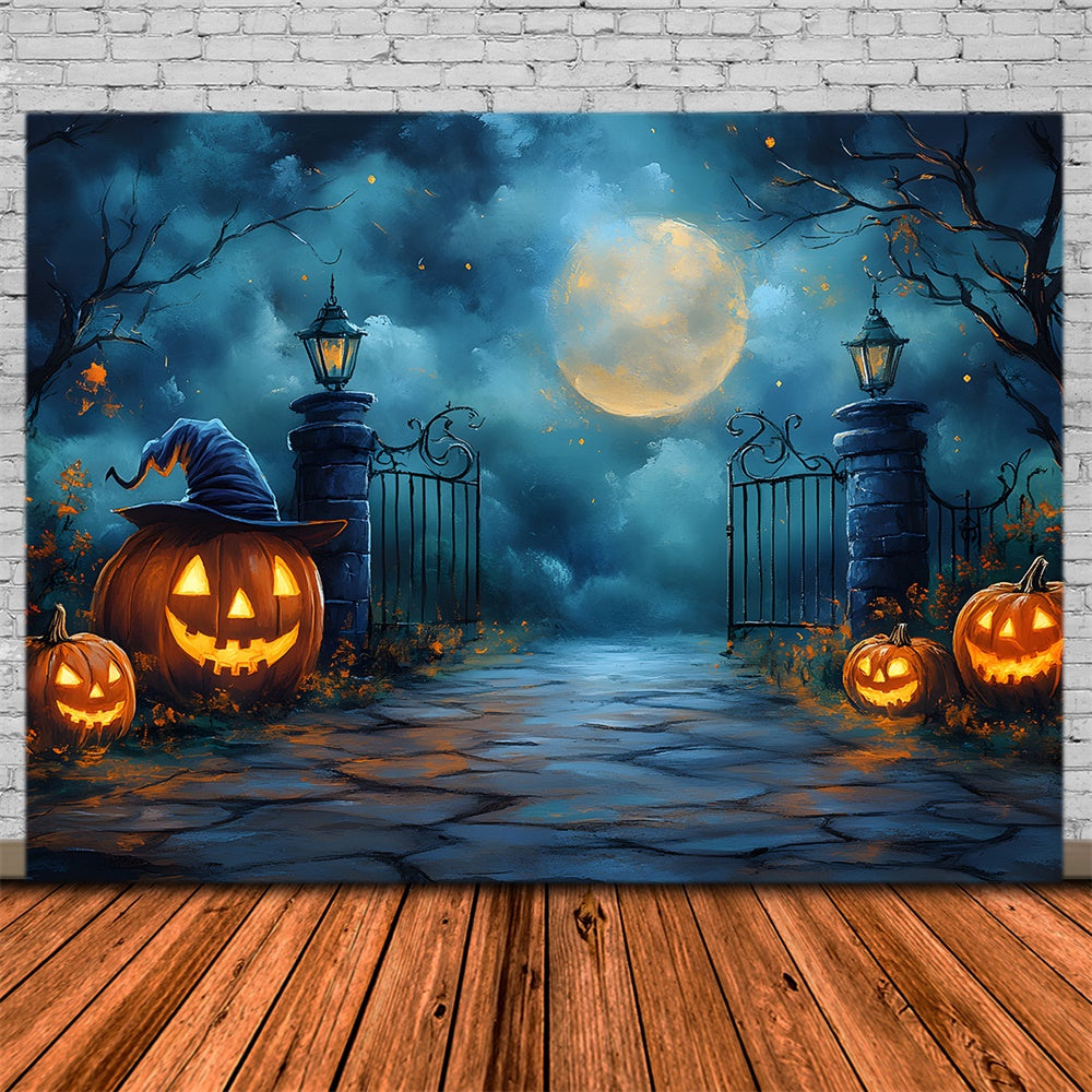 Halloween Gespenstische Mondnacht Friedhofstor Backdrop RR9-100