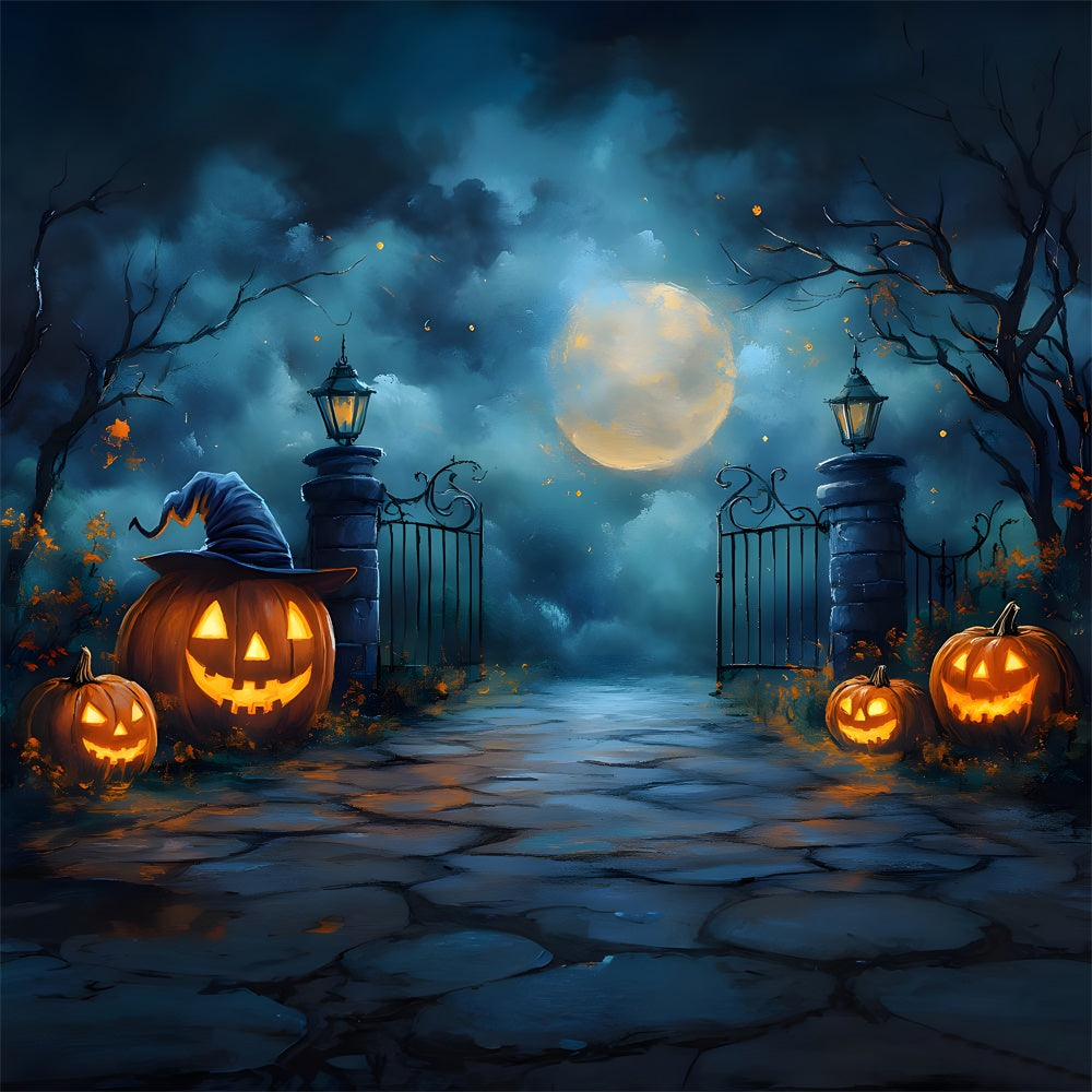 Halloween Gespenstische Mondnacht Friedhofstor Backdrop RR9-100