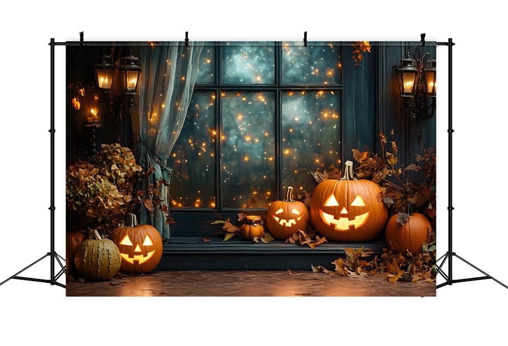 Halloween Fenster Lichterkette Kürbis Hintergrund RR9-101