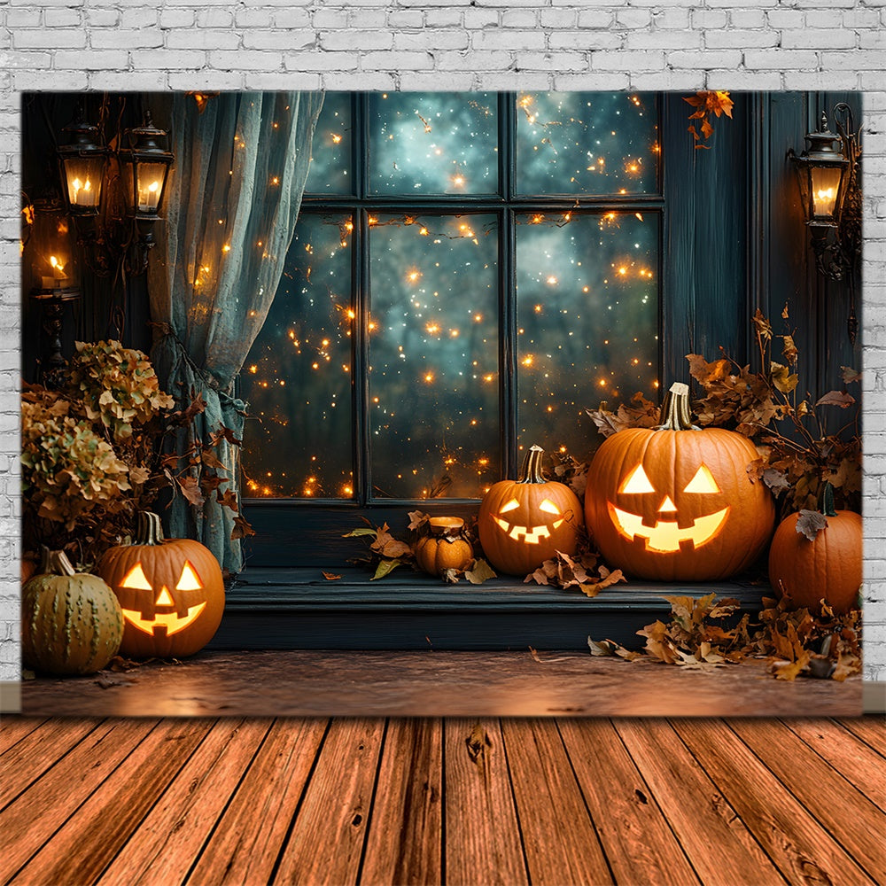 Halloween Fenster Lichterkette Kürbis Hintergrund RR9-101